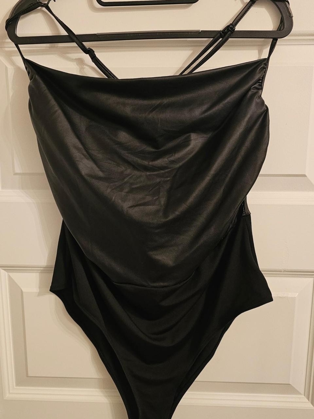 SHEIN Black Satin-Look Draped Bandeau Bodysuit